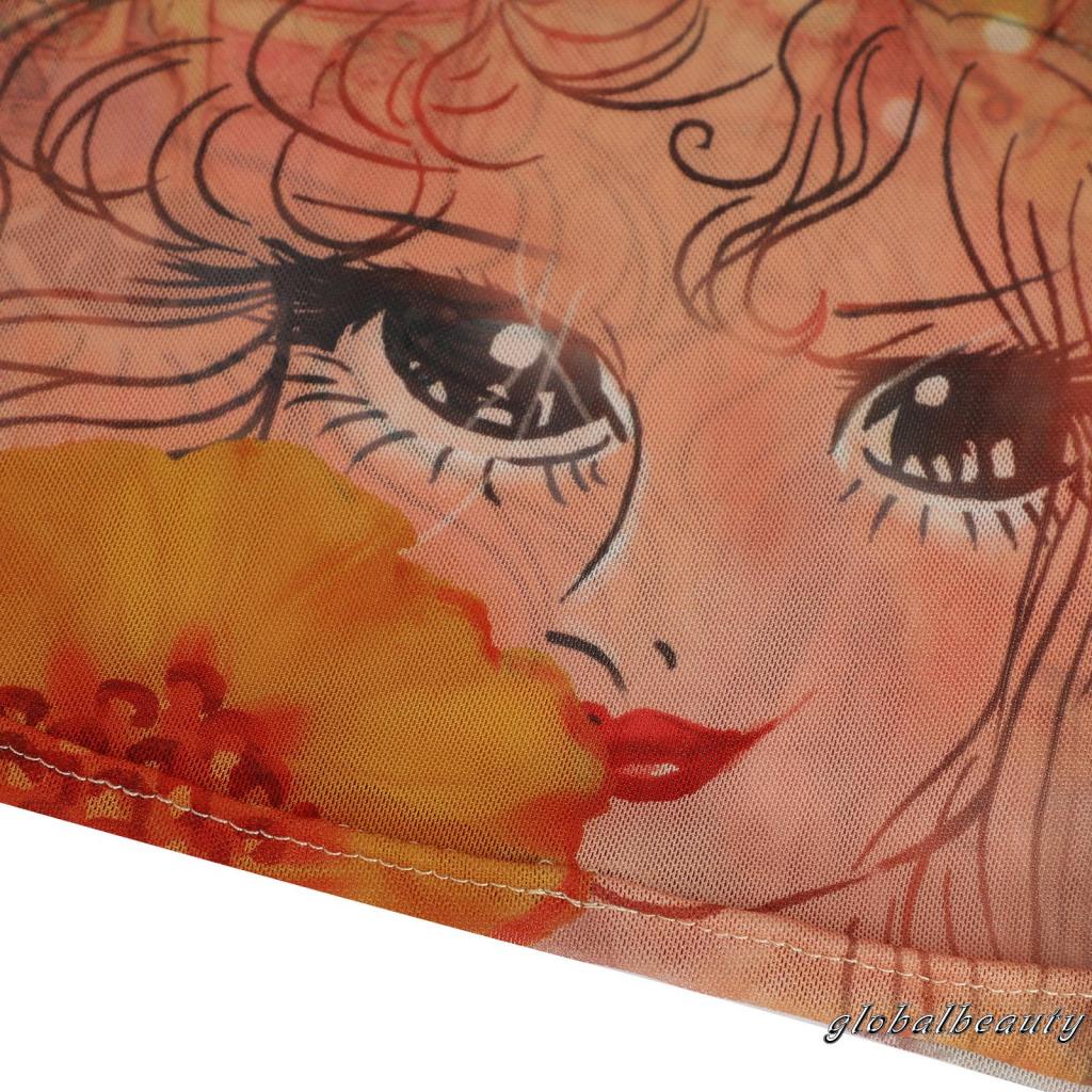 Áo Croptop Tay Dài Cổ Tròn Dáng Ôm In Họa Tiết Hoạt Hình Xinh Xắn Cho Nữ