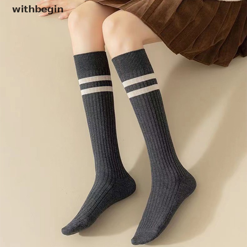 1 Đôi Vớ Dài Ngang Bắp Chân Mỏng Thoáng Khí Thoải Mái Họa Tiết Kẻ Sọc Phong Cách Nhật Bản Cổ Điển