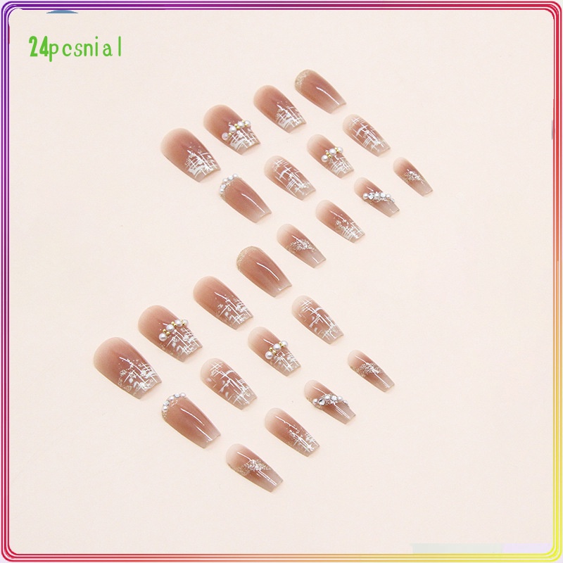 Móng Tay Giả Ngắn Nhẹ Nhàng Đính Ngọc Trai Dễ Thương Có Thể Đeo Vào Mùa Xuân/Móng Tay Giả 3d / Móng Tay Giả Kèm Keo Móng Dài/ nơ kèm keo dán dễ thương xinh xắn