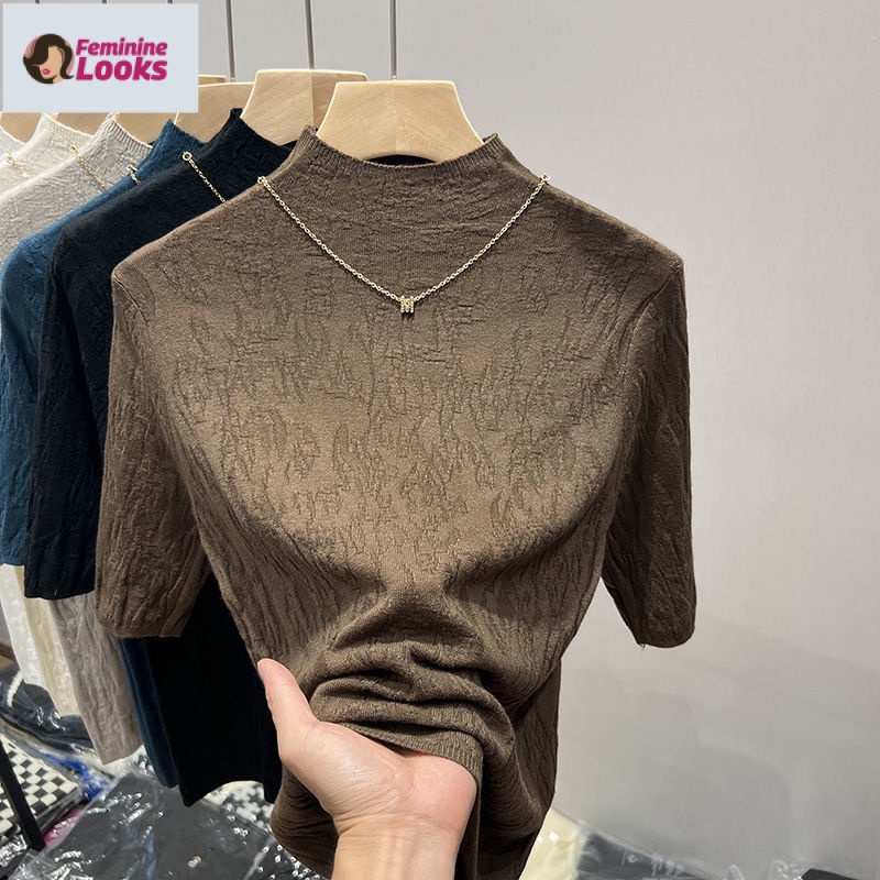 Áo Sweater Tay Lửng Cổ Lọ Xinh Xắn Dành Cho Nữ