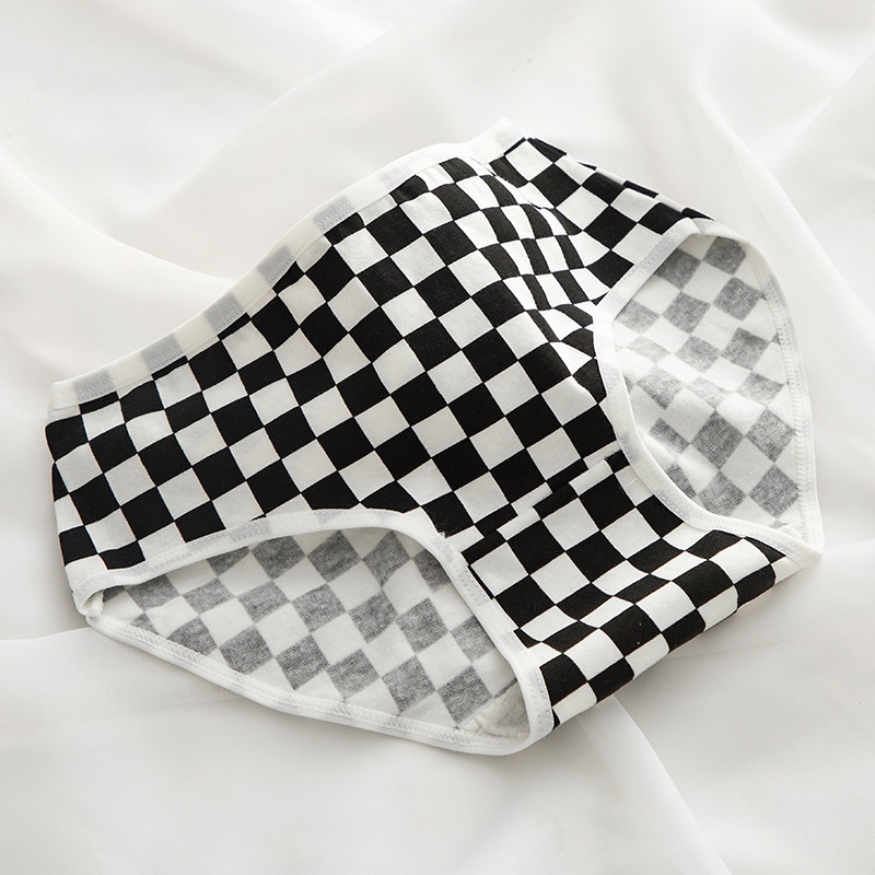 Quần Lót Cotton Thoáng Khí Họa Tiết Caro Dễ Thương Cho Nữ