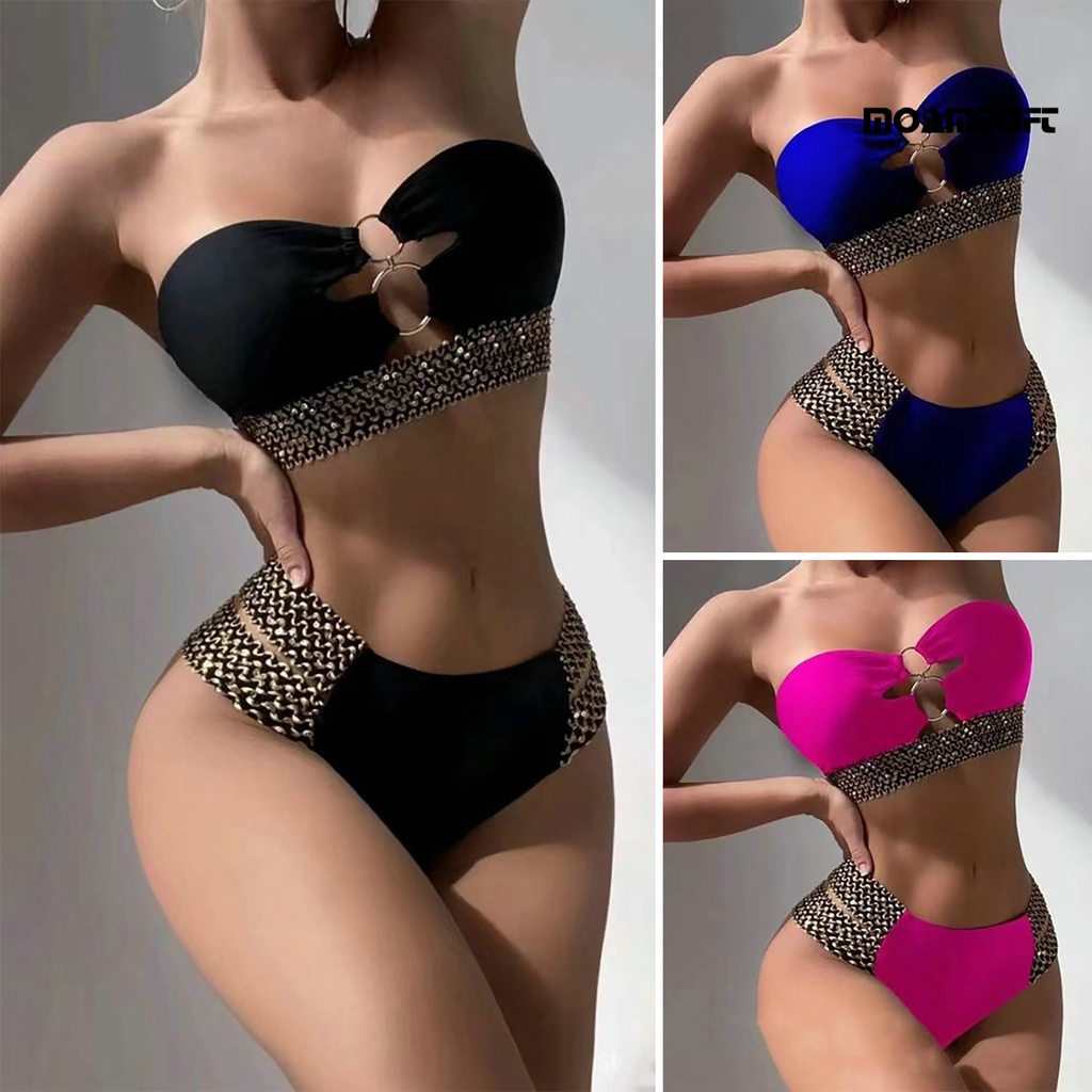 Bộ Bikini 2 Mảnh Có Vòng Nối Trễ Vai Và Quần Lót Lưng Cao Thời Trang Đi Biển Cho Nữ
