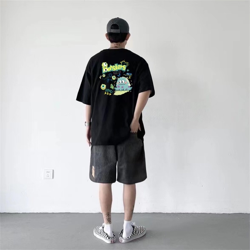 Áo Thun n88- Áo Thun cotton Tay Ngắn Trễ Vai In Hình Quái Vật Nhỏ Phong Cách Cổ Điển Đơn Giản Cho Nam Và Nữ Dzrehyersfhd