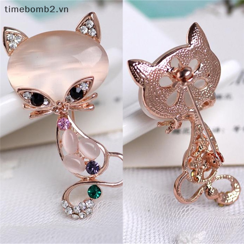 {Timebomb} Ghim Cài Áo Hình Cáo Bằng Đá Opal Dễ Thương Thời Trang Cho Nữ