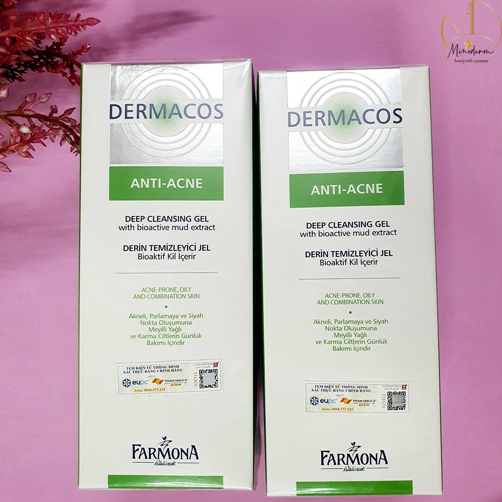 Sữa rửa mặt Farmona Dermacos Anti Acne Gel kháng khuẩn, giảm mụn kiểm soát nhờn 150ml