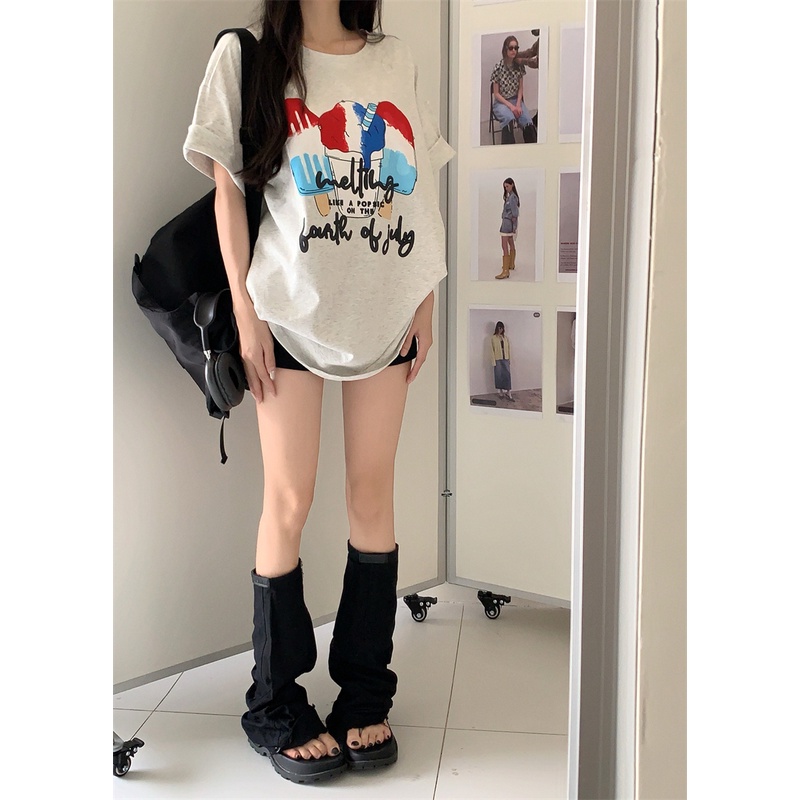 Áo Thun Nữ Dáng Rộng In Hình Cây Kem Dễ Thương