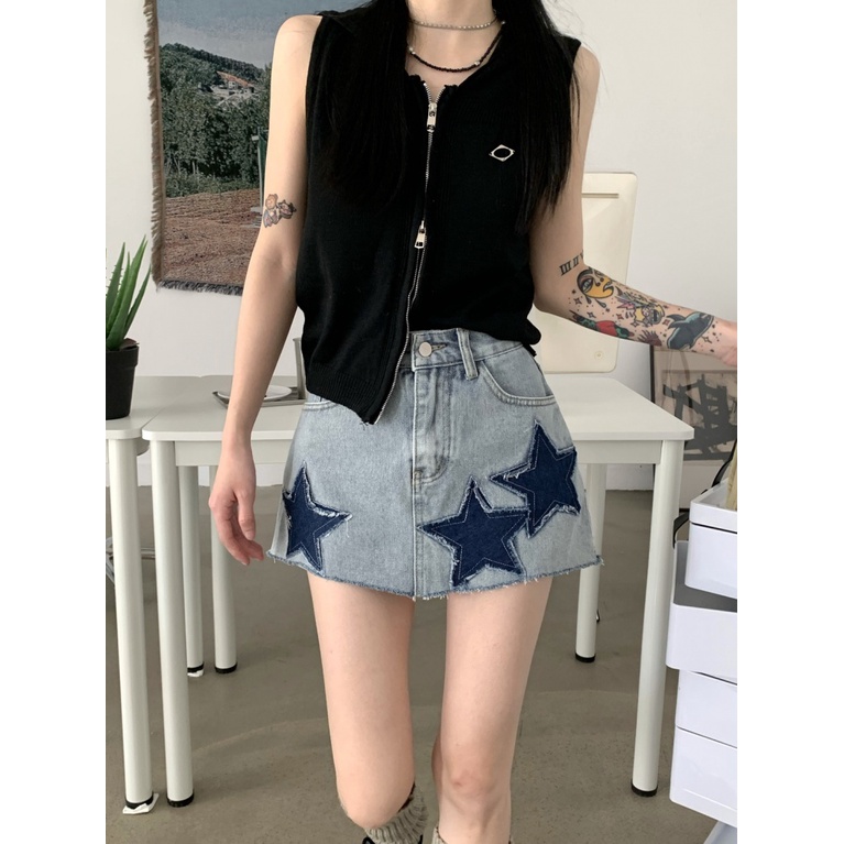 Chân Váy Denim Chữ a Lưng Cao Phong Cách Retro Thời Trang Mùa Hè Dành Cho Nữ