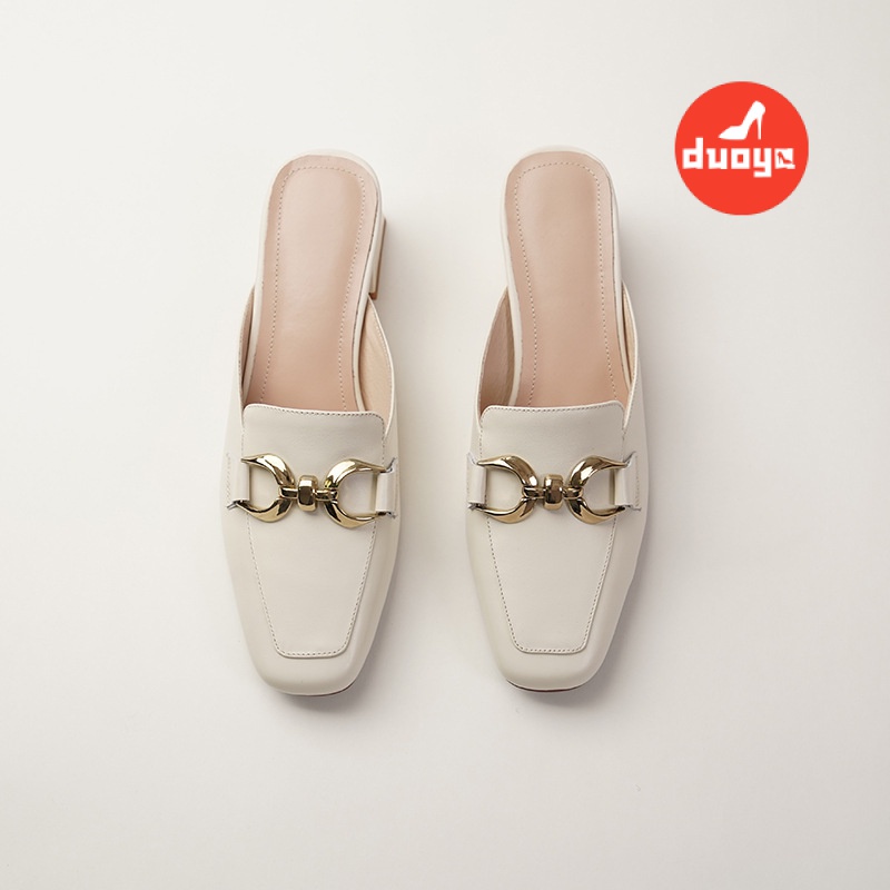 Duoya Factory~[Hàng Có Sẵn] Giày Thể Thao Gót Vừa Dày Nửa Chân Hở Ngón Gót Vừa Đính Đá Pha Lê Chống Mòn Kiểu Nửa Bàn Chân Hình Vuông 2022 Thời Trang Cho Nữ