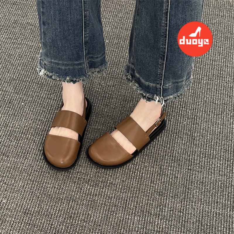 Duoya Tóc Thẳng ~ [Hàng Có Sẵn] Dép Muller Đế Phẳng Dày Hở Ngón Quai Dây Cài Khóa Sau Dành Cho Bạn Nữ Miễn Phí Vận Chuyển