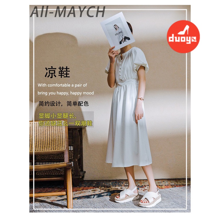 Duoya Tóc Thẳng ~ [Hàng Có Sẵn] Dép Sandal Đế Xuồng Dày Hở Ngón Quai Chéo Bằng Da Mềm Tăng Chiều Cao Cho Nữ Miễn Phí Vận Chuyển