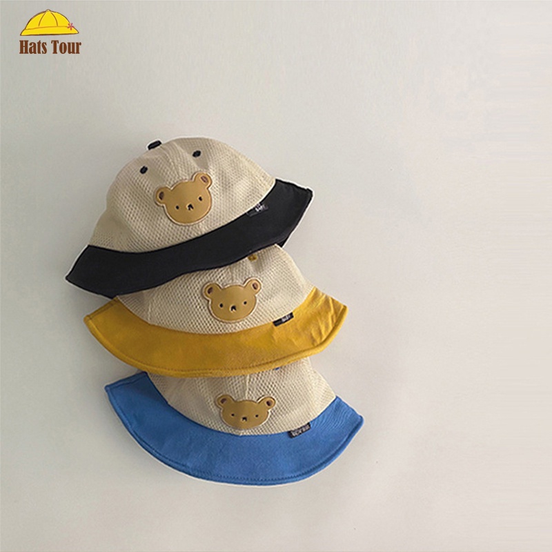 Nón Tai Bèo Phối Lưới Thoáng Khí Họa Tiết Gấu Hoạt Hình Dễ Thương Cho Bé 6-24 Tháng Tuổi