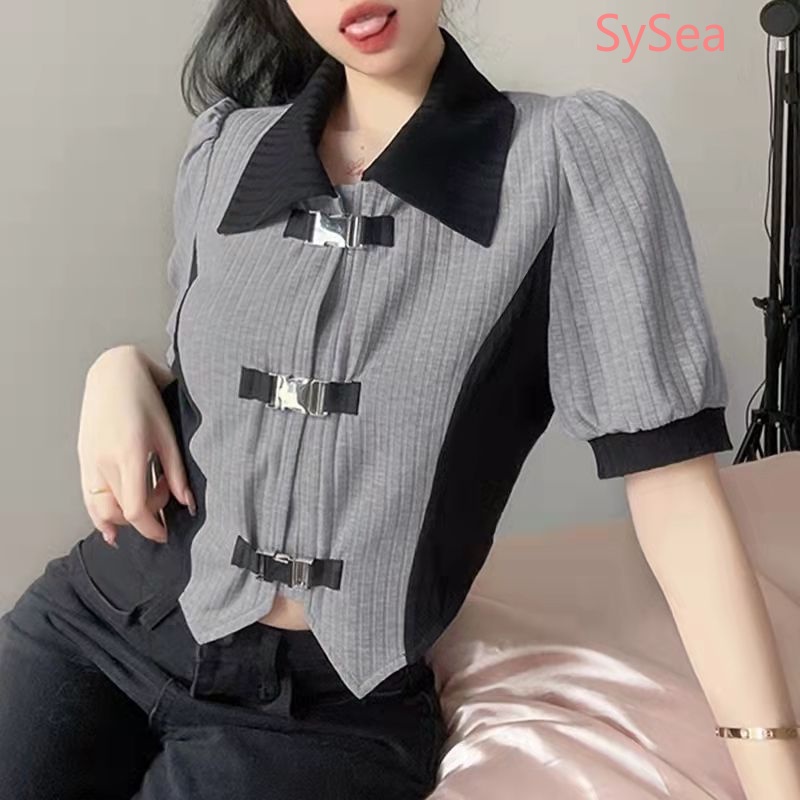 Áo Kiểu Tay Phồng Phối Nút Kim Loại Thời Trang Mùa Hè Cho Nữ