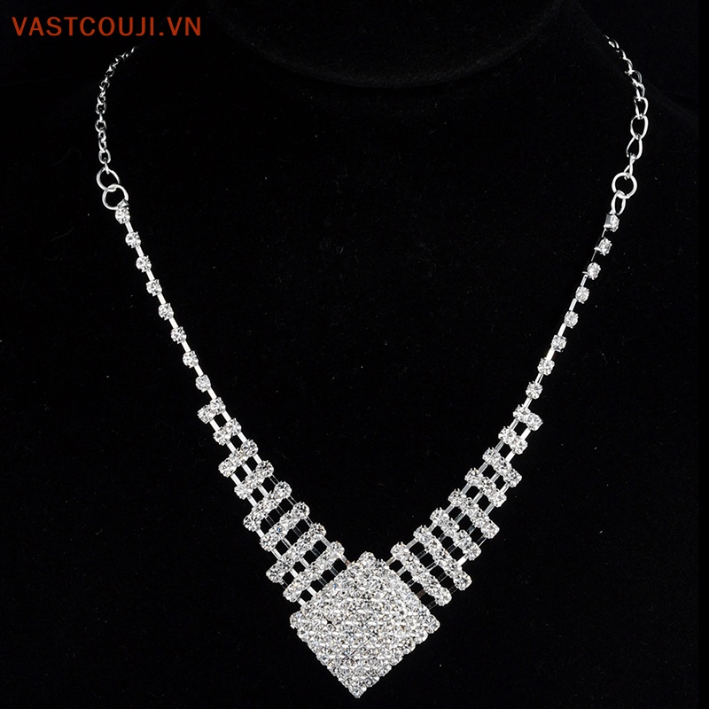 Bộ Vòng cổ + Bông Tai Mạ Bạc Đính Đá Pha Lê Cho Nữ