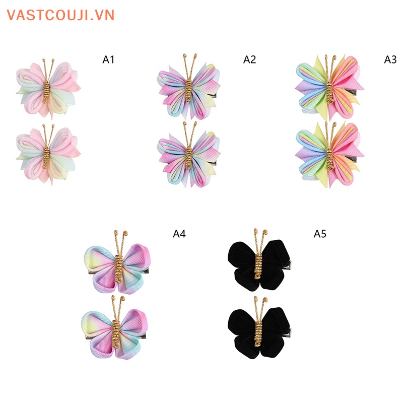 1 Cặp Kẹp Tóc Bướm Màu Gradient Kèm Dây Bện Xinh Xắn Cho Bé Gái