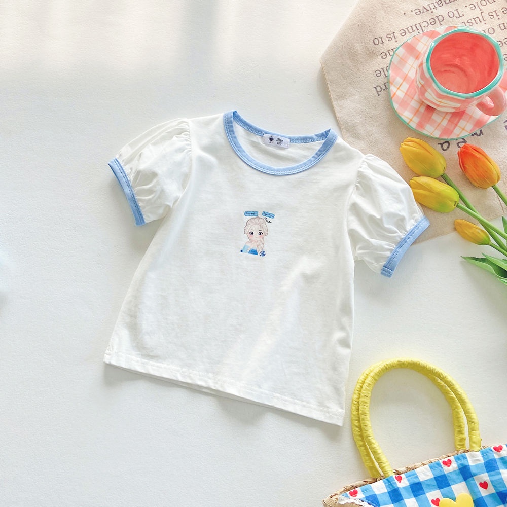 Áo Thun Cotton Tay Ngắn Phồng Thời Trang Mùa Hè Hàn Quốc 2023 Dành Cho Bé Gái