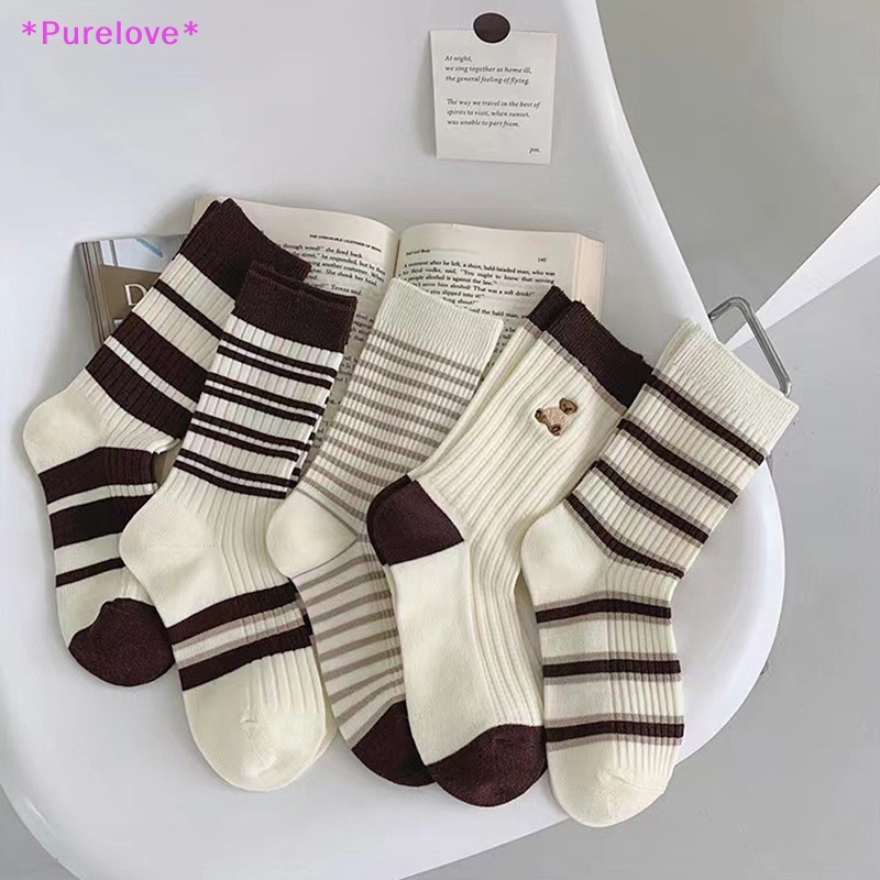 Vớ Dày Họa Tiết Sọc Trắng Đen Hình Gấu Hoạt Hình Dễ Thương Thời Trang Thu Đông Cho Nữ Mới