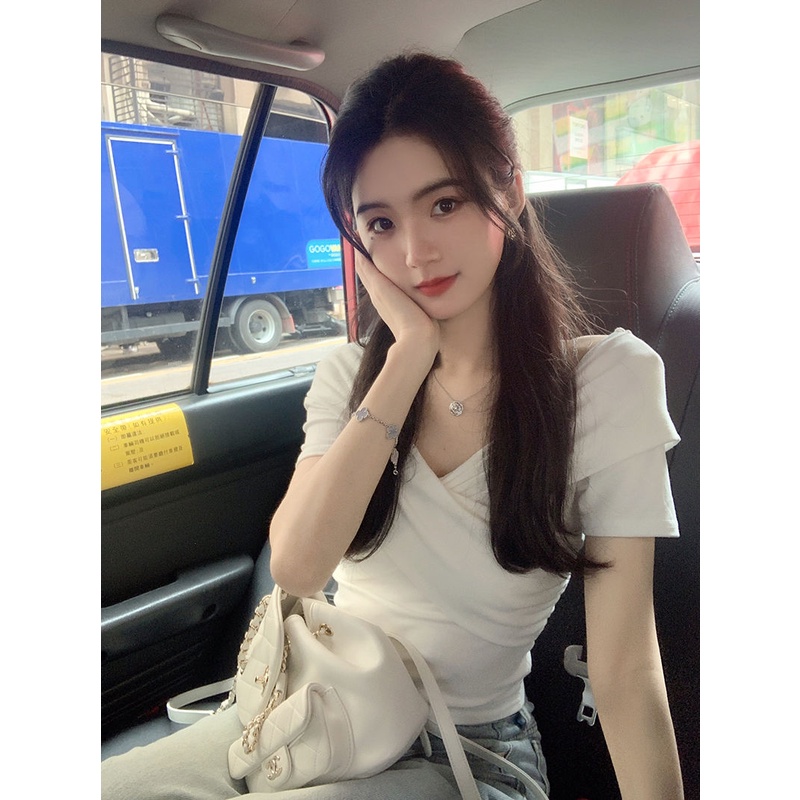 Áo Croptop Trễ Vai Tay Ngắn Thời Trang Mùa Hè Mới 2023 Cho Nữ