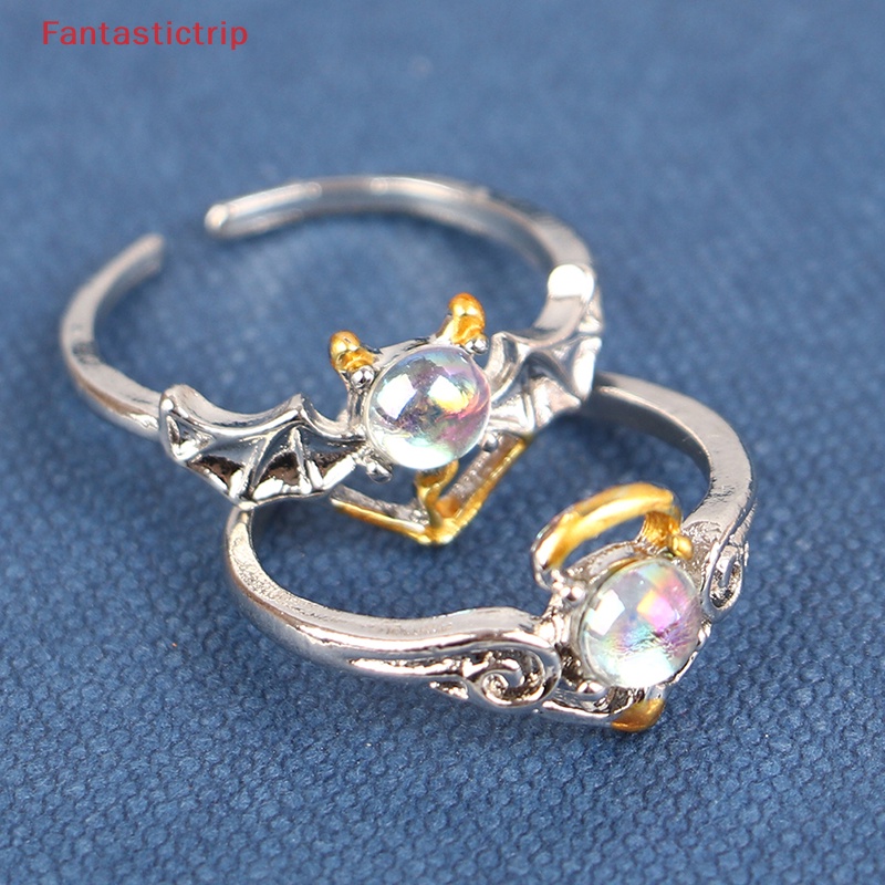 1 Cặp Nhẫn Đôi Cánh Thiên Thần Và Ác Quỷ Hai Màu Có Thể Điều Chỉnh Kích Thước Lãng Mạn Làm Quà Tặng Cho Cặp Đôi Mới