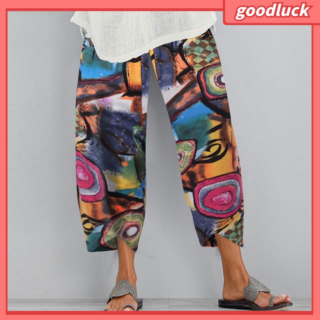 Quần Dài Dáng Rộng Bằng Polyester Co Giãn In Họa Tiết Độc Đáo Thời Trang Cho Nữ