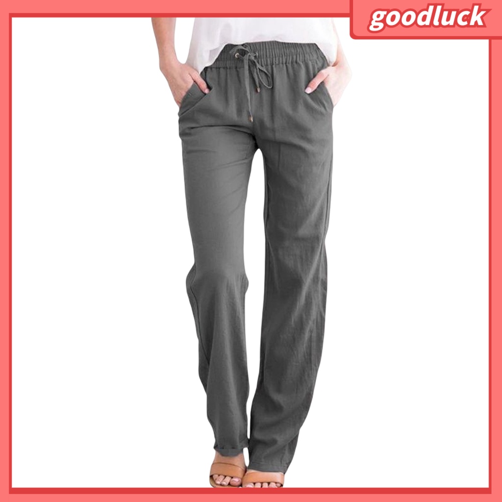 Quần Dài Lưng Thun Màu Trơn Thoáng Khí Thời Trang Mùa Hè Cho Nữ