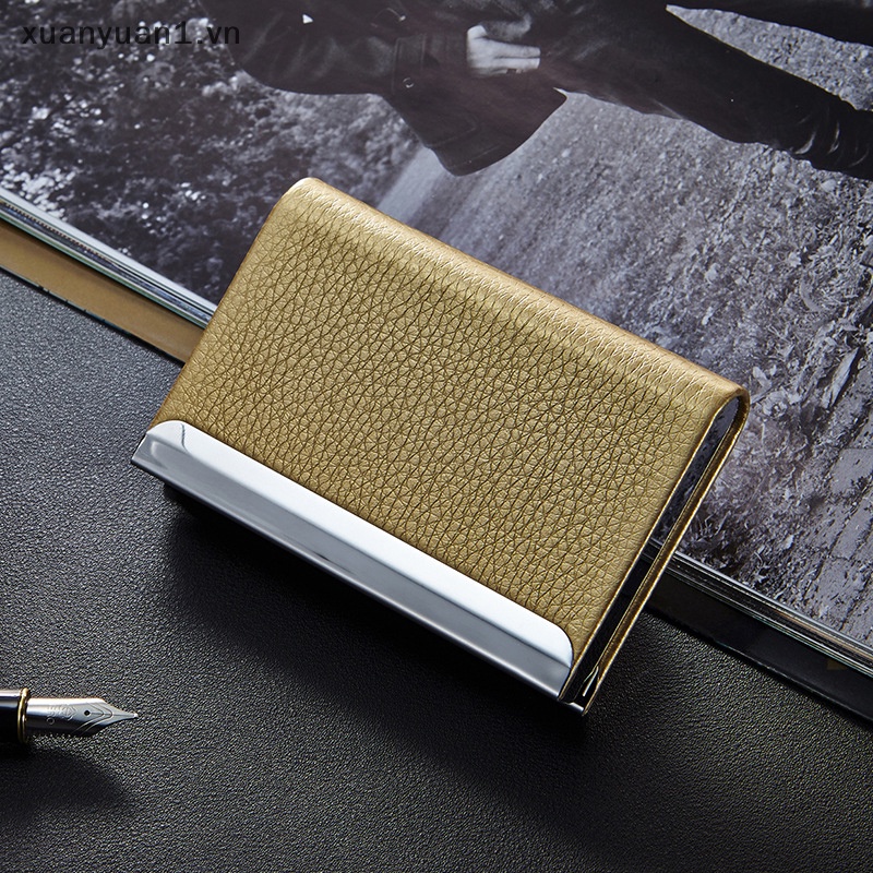 Ví Da PU Đựng Thẻ Tín Dụng / Danh Thiếp Bằng Thép Không Gỉ