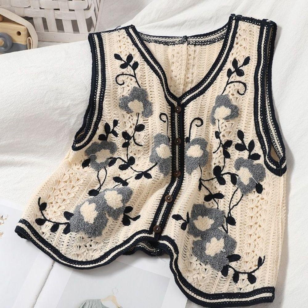 Áo Croptop Cotton Không Tay Dáng Rộng Thêu Hoa Dễ Thương Phong Cách Hàn Quốc