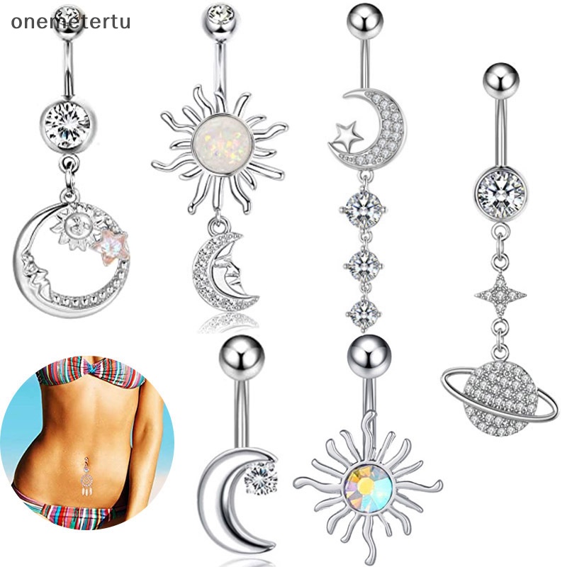 Khuyên Rốn Hình Mặt Trăng / Hành Tinh Đính Đá Zircon Thời Trang Cho Nữ