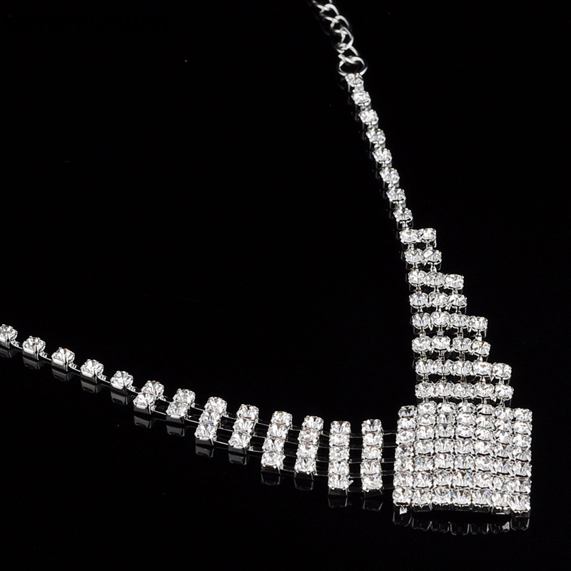 Bộ Vòng cổ + Bông Tai Mạ Bạc Đính Đá Pha Lê Thời Trang Cho Nữ