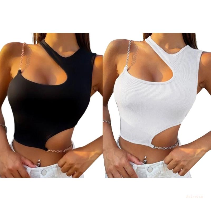Áo Croptop Sát Nách Phối Dây Xích Kim Loại Y2k Phong Cách Thể Thao Thời Trang Quyến Rũ Cho Nữ