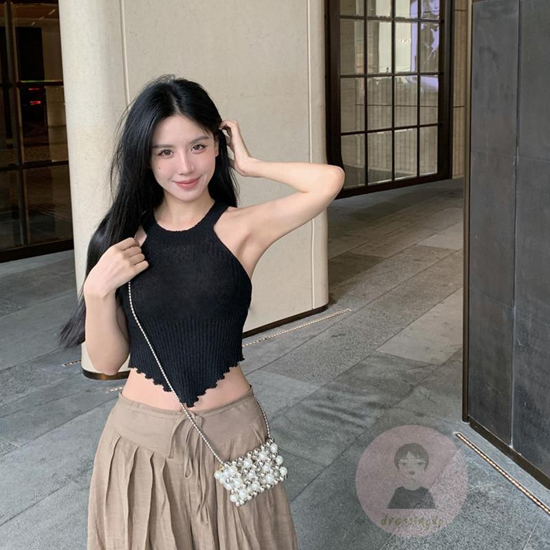 Áo Tank Top Dệt Kim Không Tay Màu Sắc Đơn Giản Cho Nữ