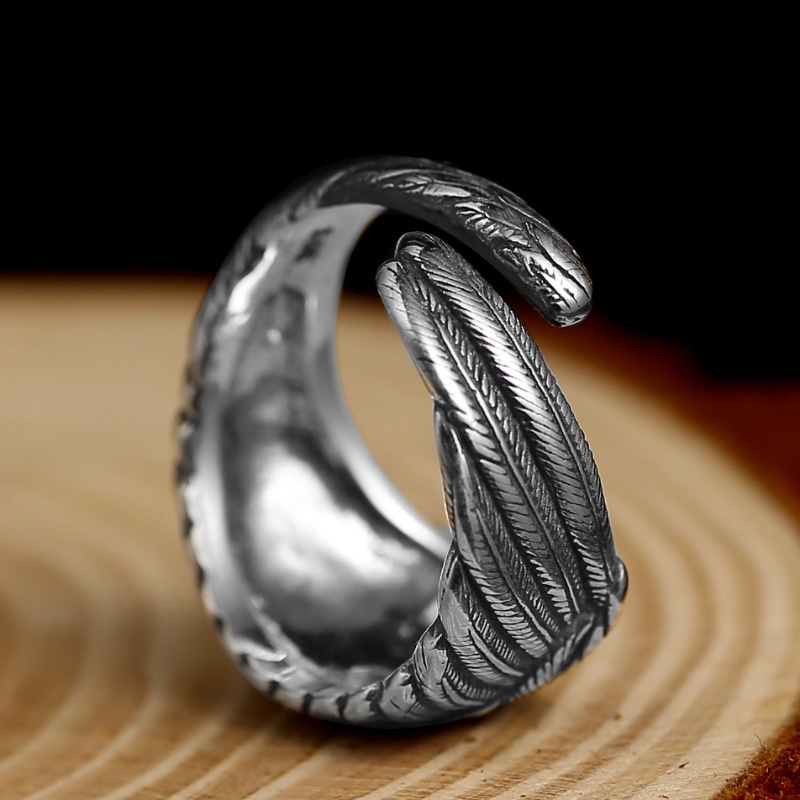 Nhẫn Hở Mạ Bạc 925 Hình Lông Vũ Phong Cách Thái