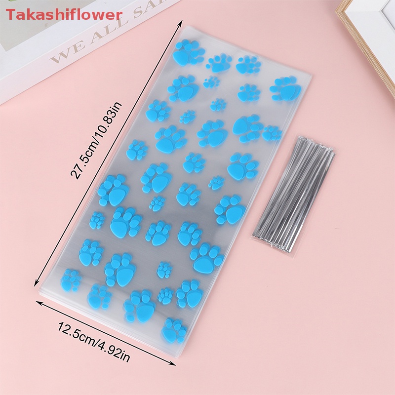 Set 50 / 100 Túi Nhựa Đựng Kẹo In Hình Dấu Chân Mèo Màu Hồng Dễ Thương