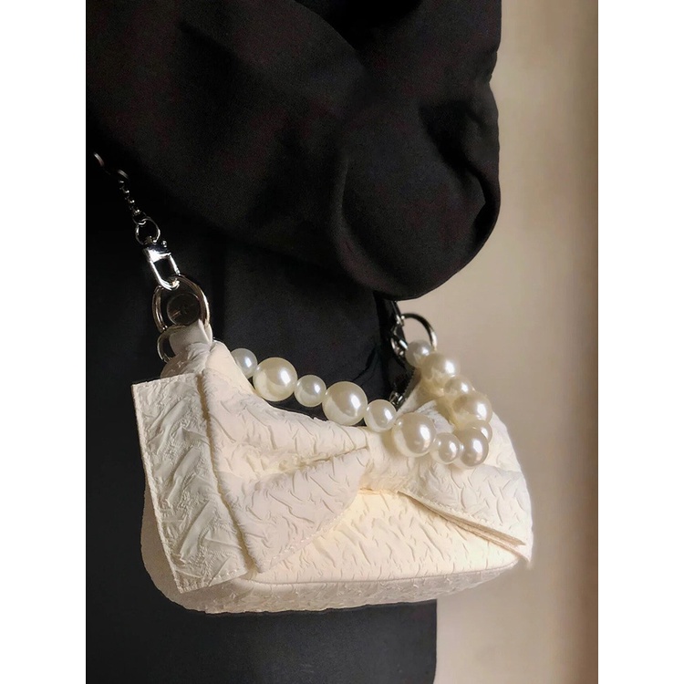 Ielgy Túi Xách Đeo Vai Xếp Ly Đính Nơ Ngọc Trai Siêu Hot Thời Trang Mùa Thu Cho Nữ