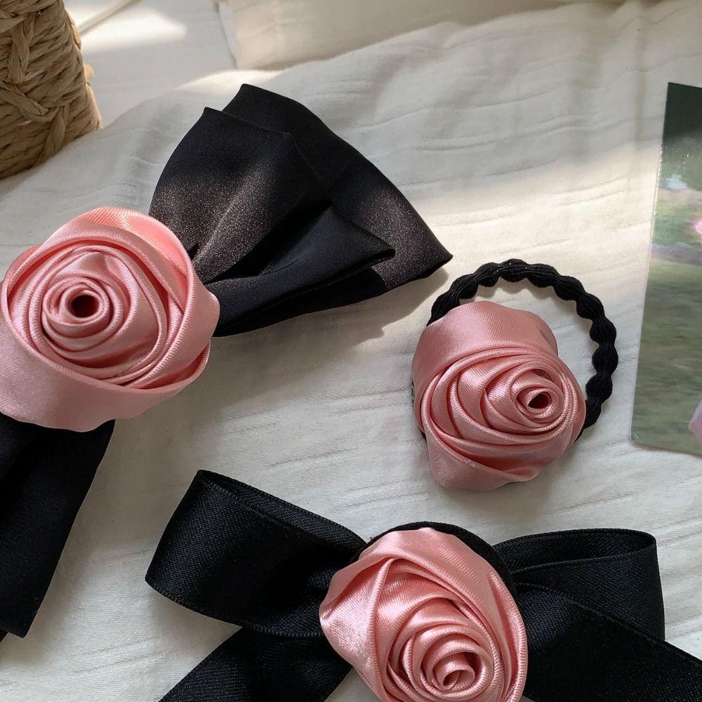 Dây Cột Tóc Co Giãn Đính Nơ Và Hoa Hồng Y2K Ngọt Ngào Cho Nữ
