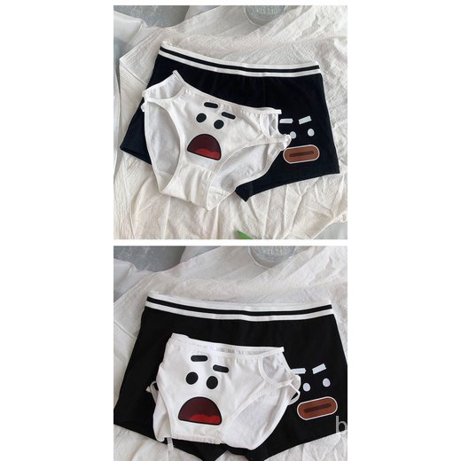 Quần Lót Cotton Màu Trắng Đen In Hình Gấu Hoạt Hình Dễ Thương Cho Cặp Đôi