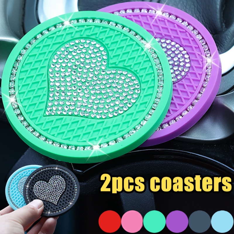 1 Cặp Đế Lót Ly Chống Trượt / Mòn Hình Tổ Ong Đính Đá Trái Tim Sáng Tạo Giá Đỡ