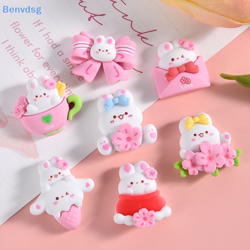 Set 10 Mô Hình Thỏ Và Hoa Mini Bằng Nhựa Resin Trang Trí Bánh Kem / Điện Thoại / Xe Hơi DIY