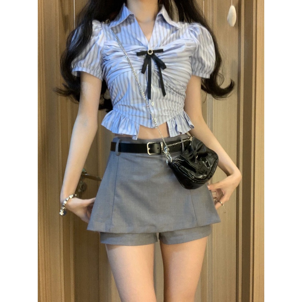 Đầm Dáng Ôm Họa Tiết Kẻ Sọc Đính Nơ Phong Cách Hàn Quốc Thời Trang Mùa Hè 2023 Mới