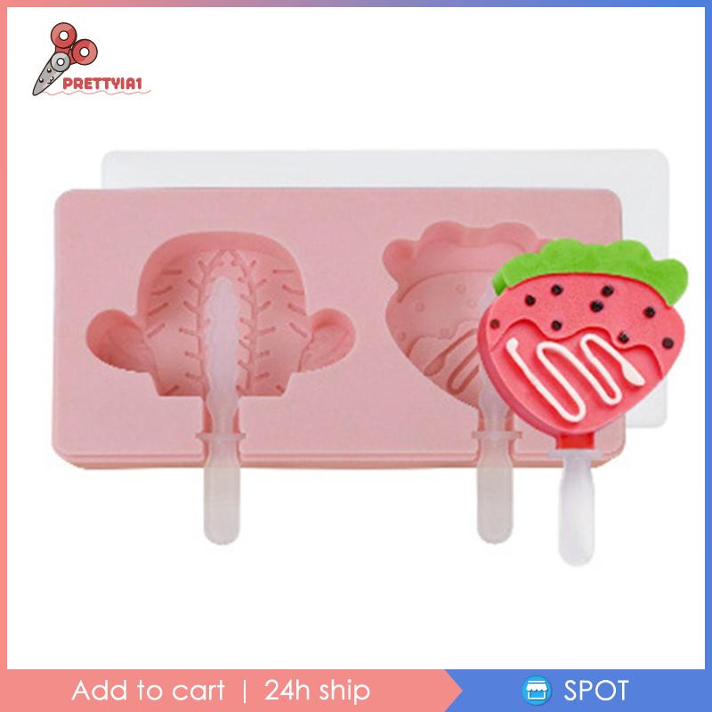 [Prettyia1] Khuôn Làm Kem Que Hình Hoạt Hình Dễ Thương Tháo Gỡ Được