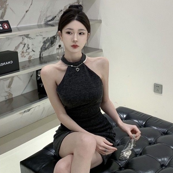 Cozok Đầm Dệt Kim Không Tay Cổ Yếm Thời Trang Gợi Cảm