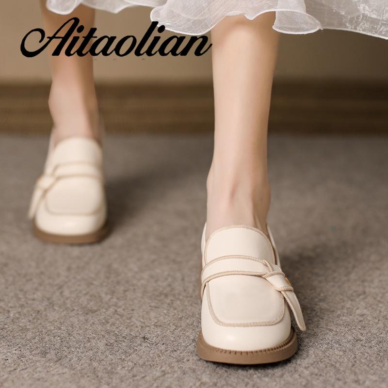 Giày Cao Gót 4.5cm Da Mềm Mũi Tròn Phong Cách Retro Anh Quốc