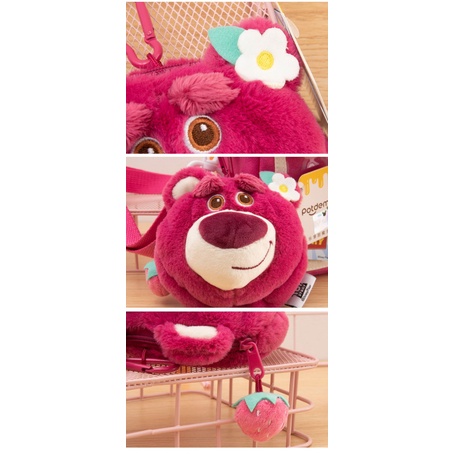 Móc Khóa Túi Xách Tròn Hình Chú Gấu Dâu Tây Nhồi Bông Disney Đáng Yêu