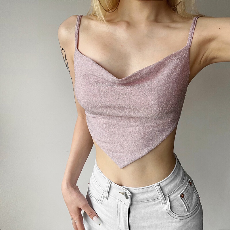 Kliou Áo Hai Dây Cổ Chữ V Màu Trơn Đính Sequin Lấp Lánh Thời Trang Mùa Hè 2023 Cho Bạn Gái