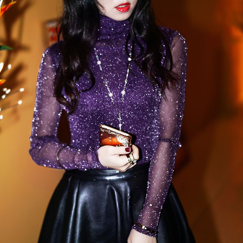 Áo Thun Tay Dài Cổ Tròn Dáng Ôm Vải Lụa Phối Ren Thời Trang Cho Nữ