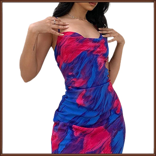 Đầm Hở Lưng 1 90% Polyester Spandex 10% In Họa Tiết Gợi Cảm Thời Trang Mùa Hè Cho Nữ