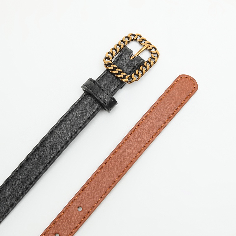 Thắt Lưng Da Pu Màu Vàng Khóa Vuông Thời Trang Cho Nữ