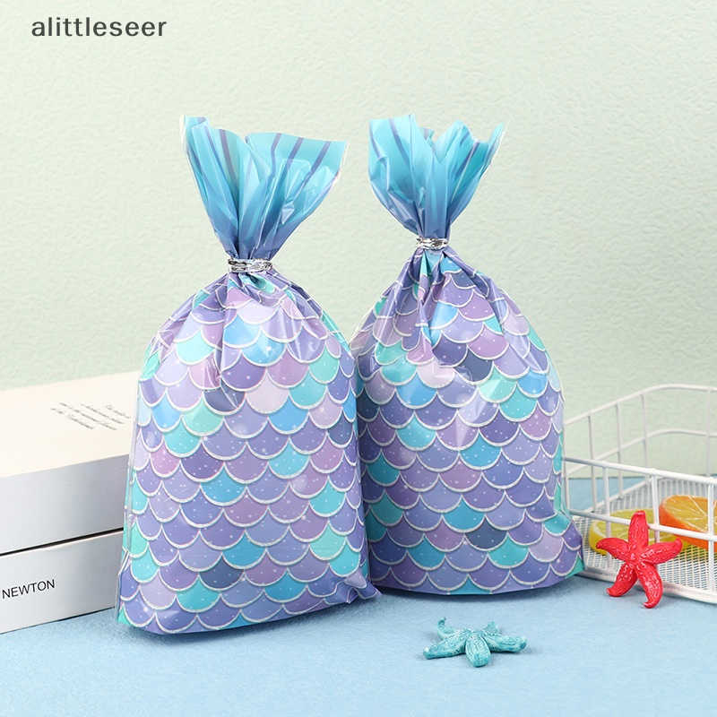 Set 50 Túi Nhựa Đựng Quà Sinh Nhật Có Dây Cột In Hình Nàng Tiên Cá Trang Trí Tiệc Sinh Nhật Cho