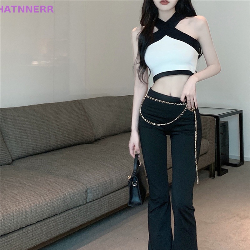 Áo Hai Dây Dệt Kim Phối Màu Tương Phản Thời Trang Mùa Hè Quyến Rũ Cho Nữ FHS