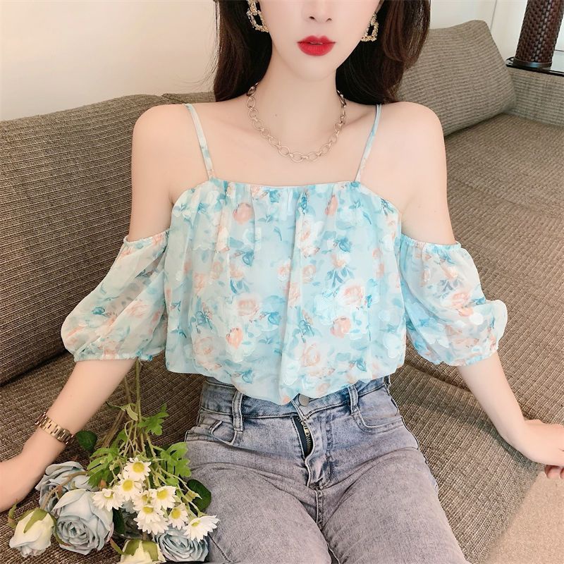 IELGY   Áo Sơ Mi Mỏng Tay Ngắn Phồng Phong Cách Pháp Cổ Điển Thời Trang Cho Nữ