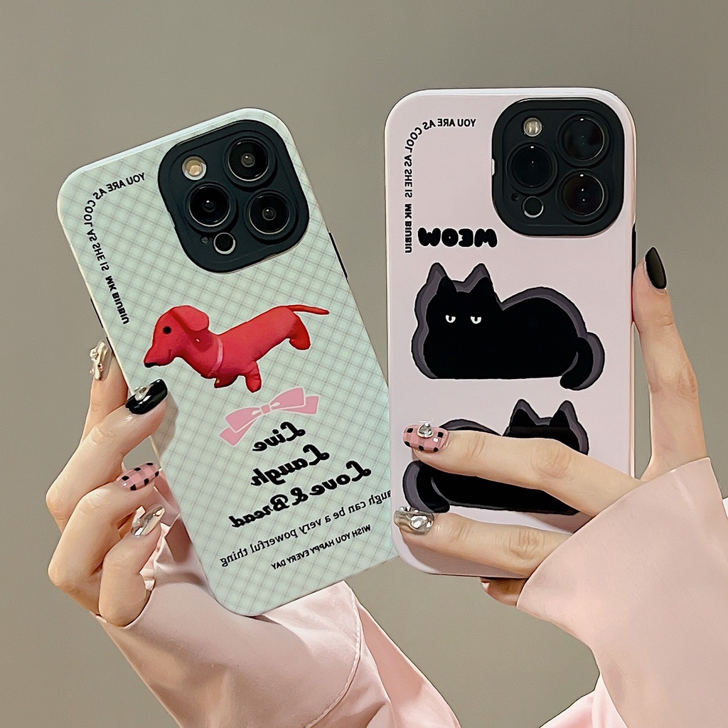Ốp Điện Thoại Nhựa PC Cứng Viền Dẻo Chống Sốc In Hình Chó Mèo Đen Cho iPhone 11 13 12 14 Pro Max
